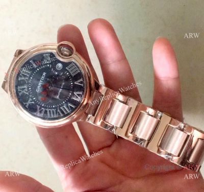 Fake Cartier Ballon Bleu De Rose Gold Case 42mm Black Face